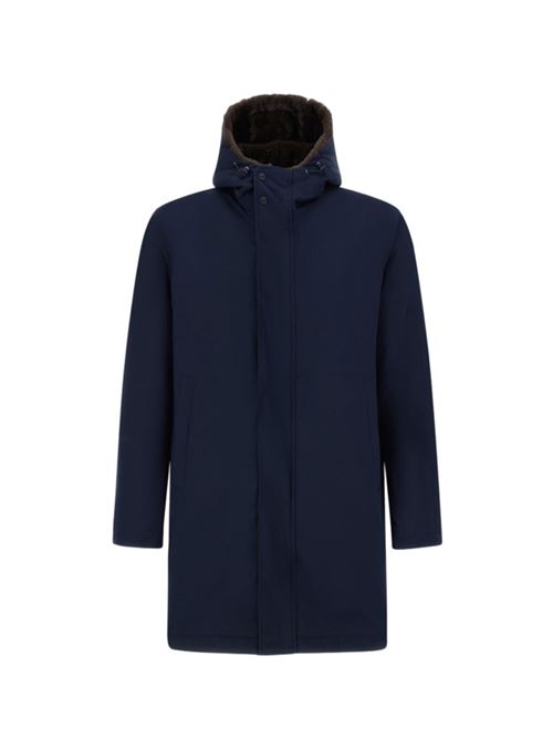 Parka lungo da uomo in tessuto tecnico stretch, idrorepellente, colore blu HERNO | PA000170U12343Z9200